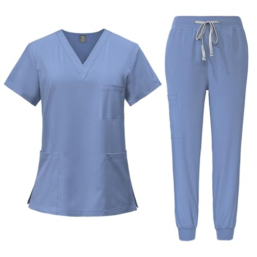 ABRTJCL Unisex Medizinische Uniform Krankenschwester Krankenhaus Berufskleidung mit Oberteil und Hose Pflege Kleidung Damen Medizinische Arbeitskleidung Damen Herren blau ABRTJCL Unisex Medizinische Uniform Krankenschwester Krankenhaus Berufskleidung mit Oberteil und Hose Pflege Kleidung Damen Medizinische Arbeitskleidung Damen Herren blau von ABRTJCL