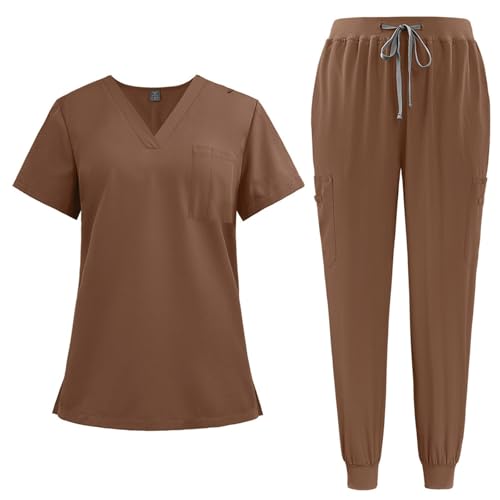 ABRTJCL Unisex Medizinische Uniform Krankenschwester Krankenhaus Berufskleidung mit Oberteil und Hose Pflege Kleidung Damen Medizinische Arbeitskleidung Damen Herren braun ABRTJCL Unisex Medizinische Uniform Krankenschwester Krankenhaus Berufskleidung mit Oberteil und Hose Pflege Kleidung Damen Medizinische Arbeitskleidung Damen Herren braun von ABRTJCL