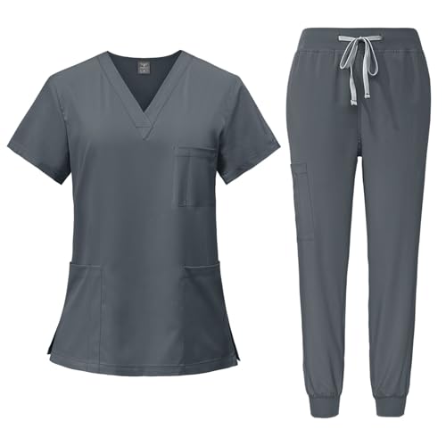 ABRTJCL Unisex Medizinische Uniform Krankenschwester Krankenhaus Berufskleidung mit Oberteil und Hose Pflege Kleidung Damen Medizinische Arbeitskleidung Damen Herren grau ABRTJCL Unisex Medizinische Uniform Krankenschwester Krankenhaus Berufskleidung mit Oberteil und Hose Pflege Kleidung Damen Medizinische Arbeitskleidung Damen Herren grau von ABRTJCL