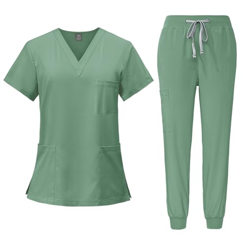 ABRTJCL Unisex Medizinische Uniform Krankenschwester Krankenhaus Berufskleidung mit Oberteil und Hose Pflege Kleidung Damen Medizinische Arbeitskleidung Damen Herren grün ABRTJCL Unisex Medizinische Uniform Krankenschwester Krankenhaus Berufskleidung mit Oberteil und Hose Pflege Kleidung Damen Medizinische Arbeitskleidung Damen Herren grün von ABRTJCL