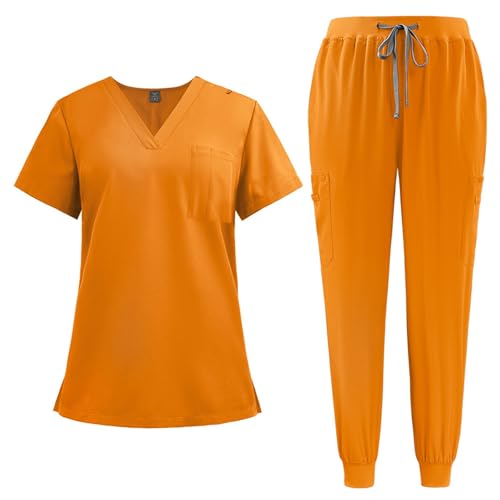 ABRTJCL Unisex Medizinische Uniform Krankenschwester Krankenhaus Berufskleidung mit Oberteil und Hose Pflege Kleidung Damen Medizinische Arbeitskleidung Damen Herren orange ABRTJCL Unisex Medizinische Uniform Krankenschwester Krankenhaus Berufskleidung mit Oberteil und Hose Pflege Kleidung Damen Medizinische Arbeitskleidung Damen Herren orange von ABRTJCL