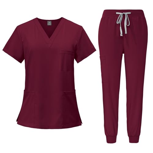 ABRTJCL Unisex Medizinische Uniform Krankenschwester Krankenhaus Berufskleidung mit Oberteil und Hose Pflege Kleidung Damen Medizinische Arbeitskleidung Damen Herren rot ABRTJCL Unisex Medizinische Uniform Krankenschwester Krankenhaus Berufskleidung mit Oberteil und Hose Pflege Kleidung Damen Medizinische Arbeitskleidung Damen Herren rot von ABRTJCL