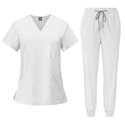 ABRTJCL Unisex Medizinische Uniform Krankenschwester Krankenhaus Berufskleidung mit Oberteil und Hose Pflege Kleidung Damen Medizinische Arbeitskleidung Damen Herren weiß ABRTJCL Unisex Medizinische Uniform Krankenschwester Krankenhaus Berufskleidung mit Oberteil und Hose Pflege Kleidung Damen Medizinische Arbeitskleidung Damen Herren weiß von ABRTJCL