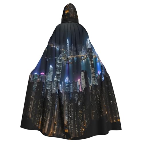 ABYchdd Aerial Night Of View Hongkong Print Halloween Erwachsene Kapuzenumhang Unisex Kapuzenmantel Umhang Langer Umhang für Cosplay/Party von ABYchdd