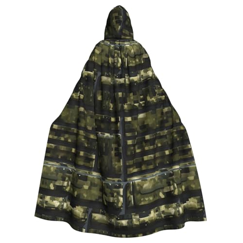 ABYchdd Armee-Umhang mit digitalem Camouflage-Druck, Halloween, Erwachsenen-Kapuzenmantel, Unisex, langer Umhang für Cosplay/Party von ABYchdd