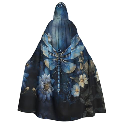 ABYchdd Art Blue Dragonfly Print Hooded Cape Adult Halloween Hooded Cloak, Ideal For Cosplay, Parties And More von ABYchdd