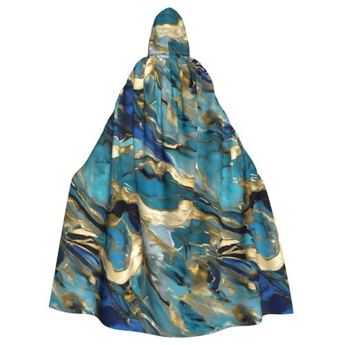 ABYchdd Azurit Blaugrün und Folie Gold Ölmarmor Muster Druck Halloween Erwachsene Kapuzenumhang Unisex Kapuzenmantel Umhang Langer Umhang für Cosplay/Party von ABYchdd