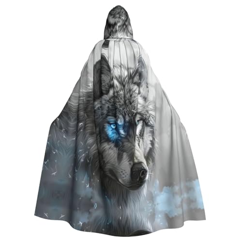 ABYchdd Blaue Augen Wolf Druck Halloween Erwachsene Kapuzenumhang Unisex Kapuzenmantel Umhang Langer Umhang für Cosplay/Party von ABYchdd
