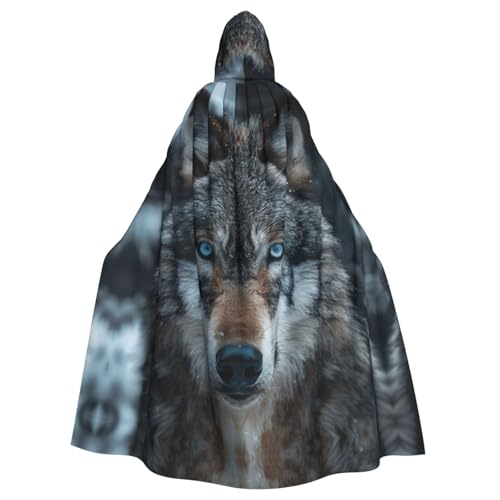 ABYchdd Blaue Augen Wolf Druck Halloween Erwachsene Kapuzenumhang Unisex Kapuzenmantel Umhang Langer Umhang für Cosplay/Party von ABYchdd