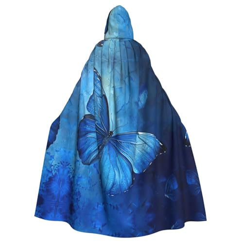 ABYchdd Blauer Schmetterlings-Aufdruck, Halloween-Umhang mit Kapuze, Unisex, langer Umhang für Cosplay/Party von ABYchdd