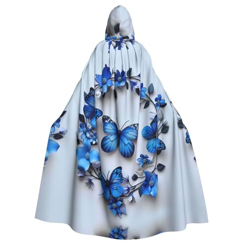 ABYchdd Blauer Schmetterlings-Aufdruck, Halloween-Umhang mit Kapuze, Unisex, langer Umhang für Cosplay/Party von ABYchdd