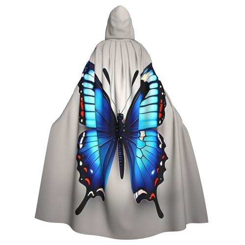 ABYchdd Blauer Schmetterlings-Aufdruck, Halloween-Umhang mit Kapuze, Unisex, langer Umhang für Cosplay/Party von ABYchdd