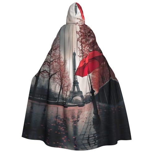 ABYchdd Eiffelturm mit rotem Regenschirm-Druck, Kapuzenumhang für Erwachsene, Halloween, ideal für Cosplay, Partys und mehr von ABYchdd