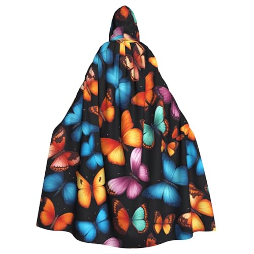 ABYchdd Farbenfroher Schmetterlings-Aufdruck, Halloween-Umhang mit Kapuze, Unisex, langer Umhang für Cosplay/Party ABYchdd Farbenfroher Schmetterlings-Aufdruck, Halloween-Umhang mit Kapuze, Unisex, langer Umhang für Cosplay/Party von ABYchdd