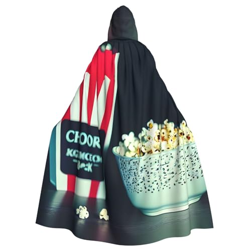 ABYchdd Film-Schindel- und Popcorn-Druck, Halloween-Umhang mit Kapuze, Unisex, langer Umhang für Cosplay/Party von ABYchdd