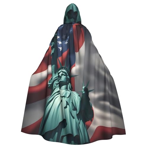ABYchdd Freiheitsstatue-Flaggen-Druck, Halloween, Erwachsenen-Kapuzenumhang, Unisex, langer Umhang für Cosplay/Party von ABYchdd