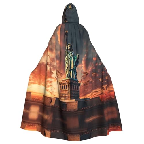 ABYchdd Freiheitsstatue in NYC Druck, Halloween-Umhang mit Kapuze, Unisex, langer Umhang für Cosplay/Party von ABYchdd