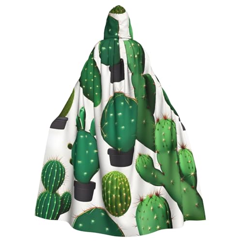 ABYchdd Grüner Kaktus-Druck, Halloween-Umhang mit Kapuze, Unisex, langer Umhang für Cosplay/Party von ABYchdd