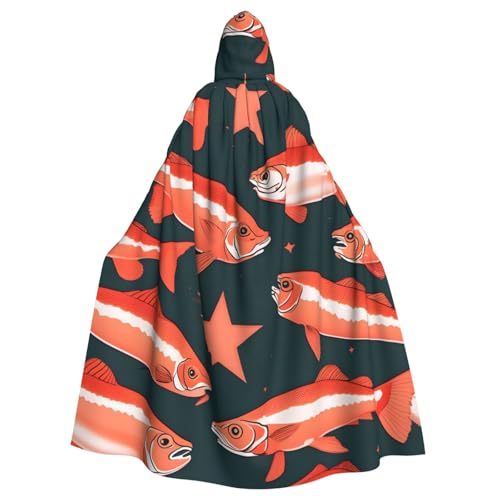 ABYchdd Halloween-Umhang mit Kapuze und Lachsdruck, Unisex, langer Umhang für Cosplay/Party von ABYchdd