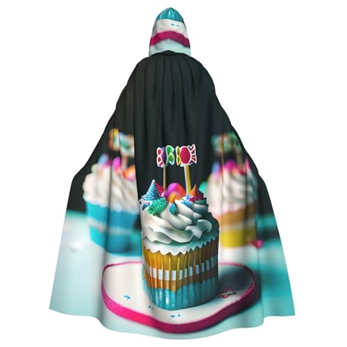 ABYchdd Happy Birthday Cakes Print Halloween Erwachsene Kapuzenumhang Unisex Kapuzenmantel Umhang Langer Umhang für Cosplay/Party von ABYchdd