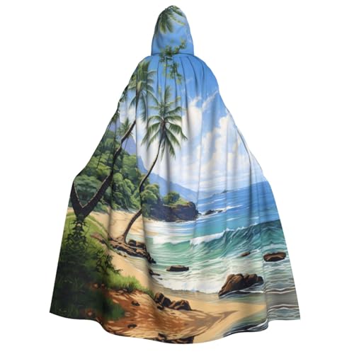ABYchdd Hawaiianischer Strand mit Palmen-Druck, Kapuzenumhang für Erwachsene, Halloween, ideal für Cosplay, Partys und mehr von ABYchdd