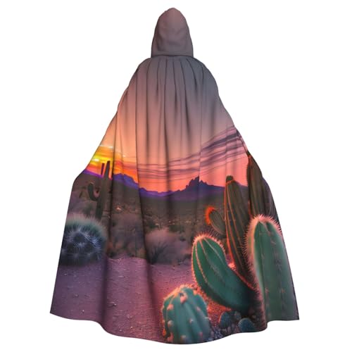ABYchdd Kaktus-Wüsten-Sonnenuntergang-Druck, Halloween, Erwachsenen-Kapuzenumhang, Unisex, langer Umhang für Cosplay/Party von ABYchdd