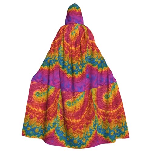ABYchdd Kapuzenumhang mit Batikfärbung, Hippie-Druck, für Erwachsene, Unisex, langer Umhang für Cosplay/Party von ABYchdd