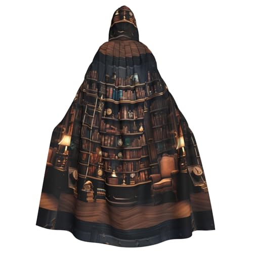 ABYchdd Kapuzenumhang mit Bibliotheks-Bücherregal-Druck, Halloween, Erwachsene, Unisex, mit Kapuze, langer Umhang für Cosplay/Party von ABYchdd