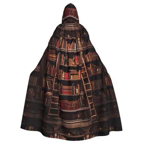 ABYchdd Kapuzenumhang mit Bibliotheks-Bücherregal-Druck, Halloween, Erwachsene, Unisex, mit Kapuze, langer Umhang für Cosplay/Party von ABYchdd