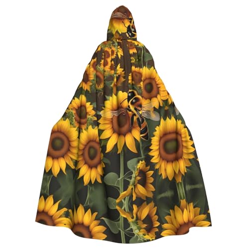 ABYchdd Kapuzenumhang mit Bienen- und Sonnenblumen-Druck, Unisex, langer Umhang für Cosplay/Party von ABYchdd