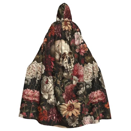 ABYchdd Kapuzenumhang mit Blumenmuster und Totenkopf-Druck, Unisex, langer Umhang für Cosplay/Party von ABYchdd