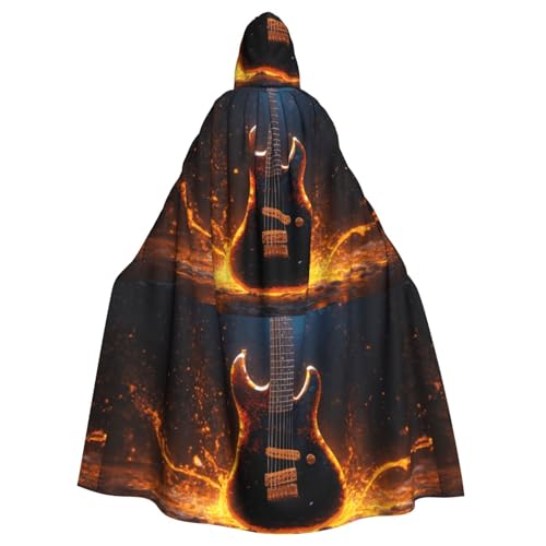 ABYchdd Kapuzenumhang mit E-Gitarren-Aufdruck, Unisex, langer Umhang für Cosplay/Party von ABYchdd