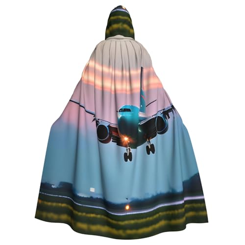 ABYchdd Kapuzenumhang mit Flugzeug im Abendlicht-Druck, Halloween, Erwachsenen-Kapuzenmantel, Unisex, langer Umhang für Cosplay/Party von ABYchdd