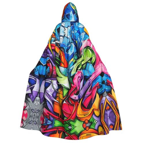 ABYchdd Kapuzenumhang mit Graffiti-Zeichnungsdruck, Erwachsenen-Halloween-Kapuzenumhang, ideal für Cosplay, Partys und mehr von ABYchdd