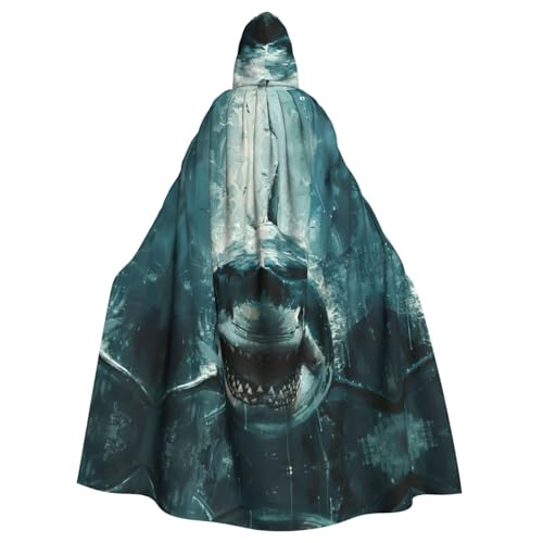 ABYchdd Kapuzenumhang mit Haifisch-Aufdruck, für Erwachsene, Unisex, langer Umhang für Cosplay/Party von ABYchdd