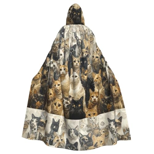 ABYchdd Kapuzenumhang mit Katzendruck, Unisex, langer Umhang für Cosplay/Party von ABYchdd