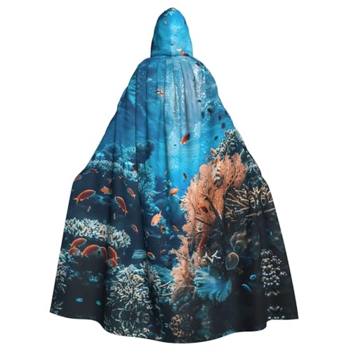 ABYchdd Kapuzenumhang mit Korallenriff-Aufdruck, Unisex, langer Umhang für Cosplay/Party von ABYchdd