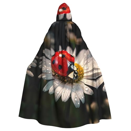 ABYchdd Kapuzenumhang mit Marienkäfer-Blumendruck, Unisex, langer Umhang für Cosplay/Party von ABYchdd