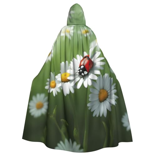 ABYchdd Kapuzenumhang mit Marienkäfer auf Gänseblümchen-Blumendruck, Halloween, Erwachsene, Unisex, Kapuzenmantel, langer Umhang für Cosplay/Party von ABYchdd