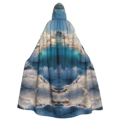 ABYchdd Kapuzenumhang mit Meereswellen-Druck, Unisex, langer Umhang für Cosplay/Party von ABYchdd