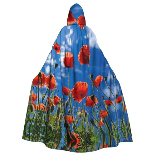 ABYchdd Kapuzenumhang mit Mohnblumen auf blauem Himmel, Unisex, langer Umhang für Cosplay/Party ABYchdd Kapuzenumhang mit Mohnblumen auf blauem Himmel, Unisex, langer Umhang für Cosplay/Party von ABYchdd