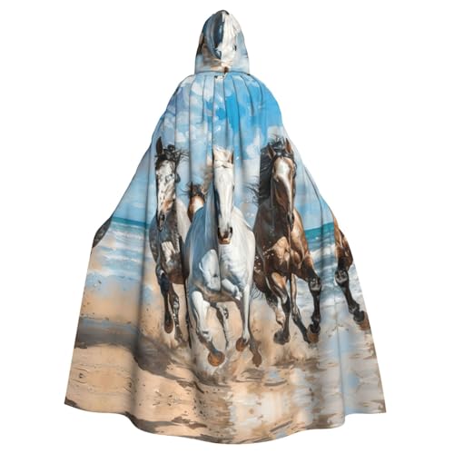 ABYchdd Kapuzenumhang mit Pferden, laufender Kunstdruck, Halloween, Erwachsene, Unisex, mit Kapuze, langer Umhang für Cosplay/Party von ABYchdd