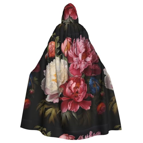ABYchdd Kapuzenumhang mit Pfingstrosen-Motiv, Unisex, langer Umhang für Cosplay/Party von ABYchdd
