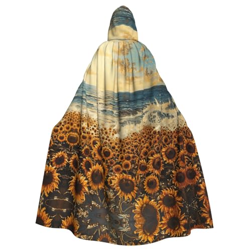 ABYchdd Kapuzenumhang mit Sonnenblumen-Motiv und Meeresdruck, Unisex, langer Umhang für Cosplay/Party von ABYchdd
