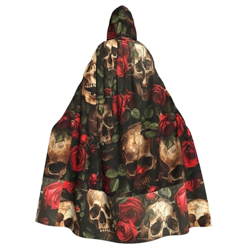 ABYchdd Kapuzenumhang mit Totenkopf und roter Rose, Unisex, langer Umhang für Cosplay/Party von ABYchdd
