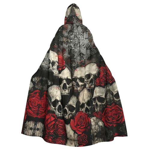 ABYchdd Kapuzenumhang mit Totenkopf und roter Rose, Unisex, langer Umhang für Cosplay/Party von ABYchdd