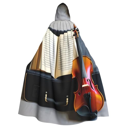 ABYchdd Kapuzenumhang mit Violine und Buchdruck, Halloween, Erwachsene, Unisex, mit Kapuze, langer Umhang für Cosplay/Party von ABYchdd