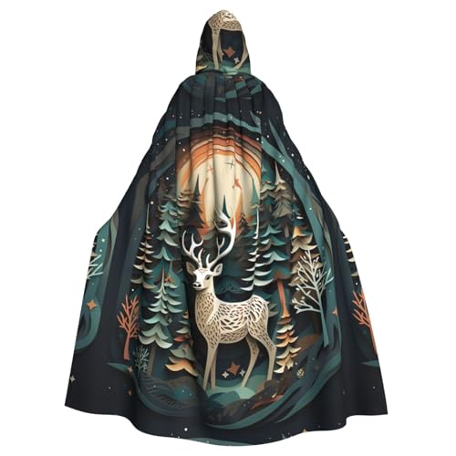 ABYchdd Kapuzenumhang mit Weihnachts-Hirsch-Aufdruck, Unisex, langer Umhang für Cosplay/Party von ABYchdd