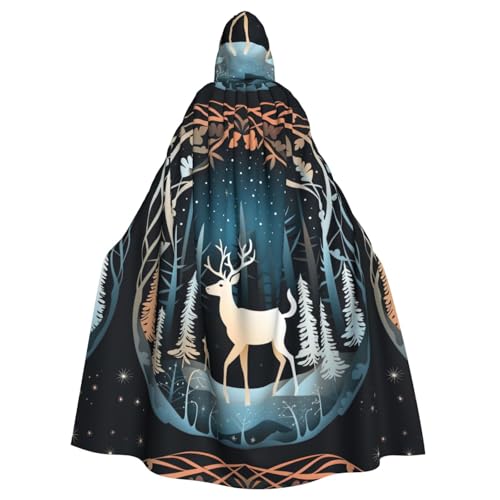 ABYchdd Kapuzenumhang mit Weihnachtsbaum und Hirsch, Unisex, langer Umhang für Cosplay/Party von ABYchdd