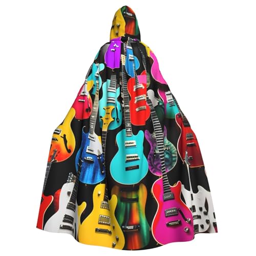 ABYchdd Kapuzenumhang mit buntem Gitarren-Druck, für Erwachsene, Unisex, langer Umhang für Cosplay/Party von ABYchdd